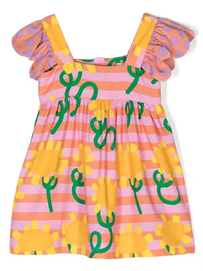 Stella Mccartney Kids' Floral-print Square-neck Dress In Pink