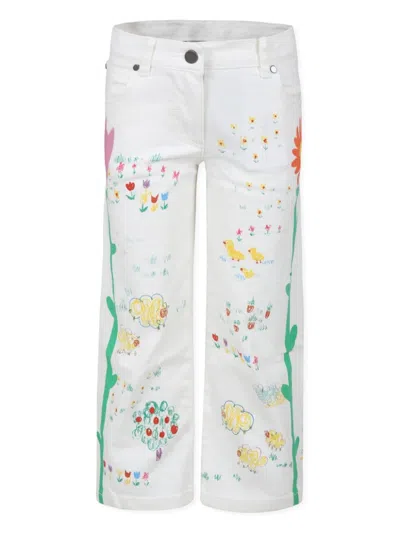 Stella Mccartney Kids' Floral-print Straight-leg Jeans In Ivory