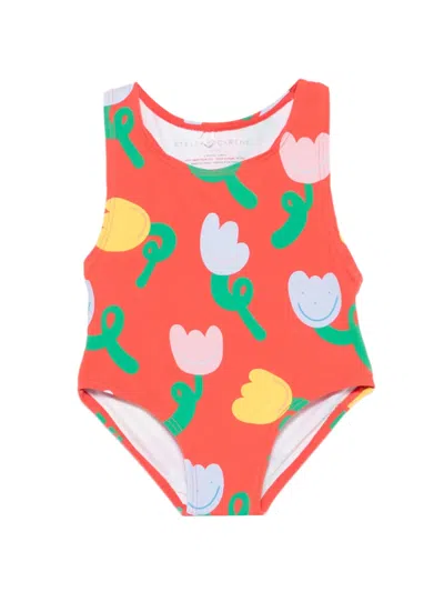 Stella Mccartney Babies' Floral-print Swimsuit In Red