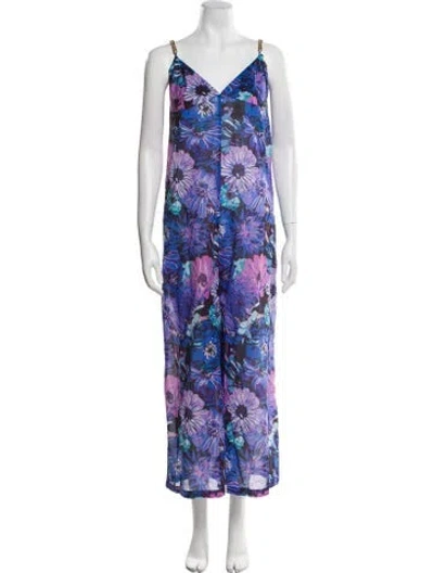 Pre-owned Stella Mccartney Floral Print V-neck Jumpsuit In Purple