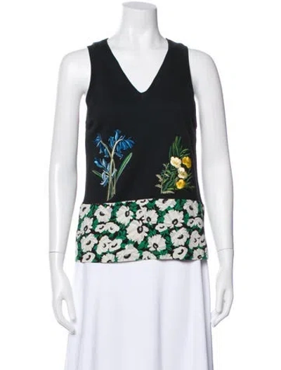 Pre-owned Stella Mccartney Floral Print V-neck Top In Black