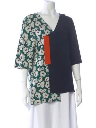 Pre-owned Stella Mccartney Floral Print V-neck Top In Blue