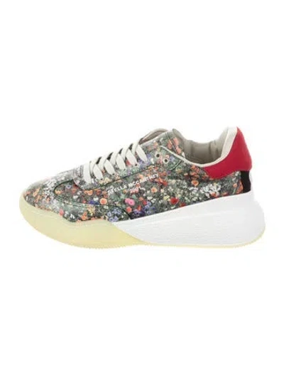 Pre-owned Stella Mccartney Floral Print Wedge Sneakers In Black