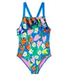 Stella Mccartney Floral Ruffled Swimsuit In Azzurro/multicolor