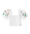 Stella Mccartney Floral Smocked Linen And Cotton Top In White