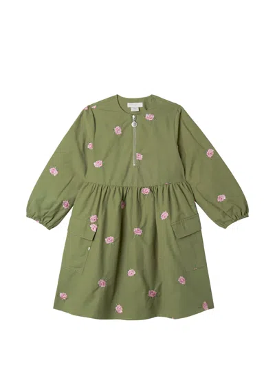 Stella Mccartney Kids' Floral-embroidered Dress In Green