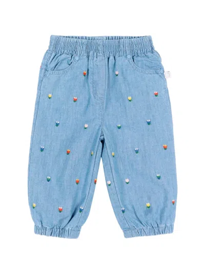 Stella Mccartney Babies' Floral-embroidered Elasticated-waist Jeans In Blue