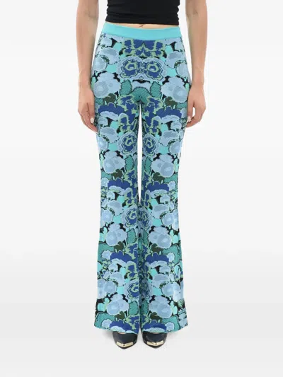 Stella Mccartney Floral-jacquard Flared Trousers In Blue