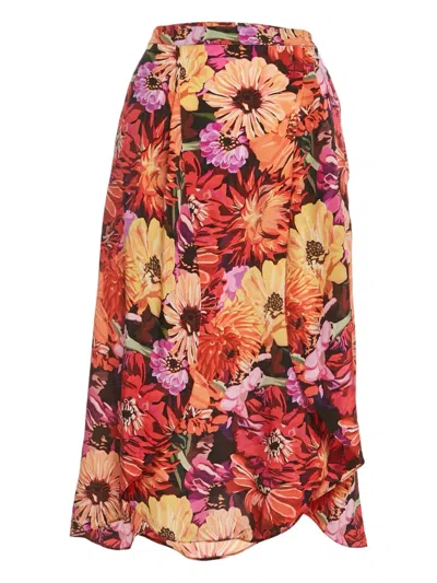Pre-owned Stella Mccartney Floral-print Midi Skirt In Orange
