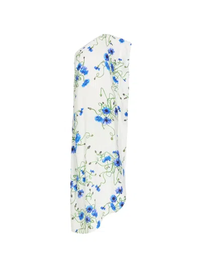 Stella Mccartney Asymmetric Floral-print Satin Maxi Dress In White