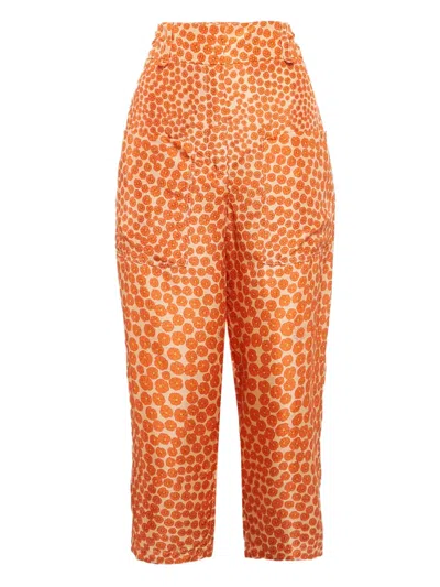 Pre-owned Stella Mccartney Floral-print Silk Trousers In Orange