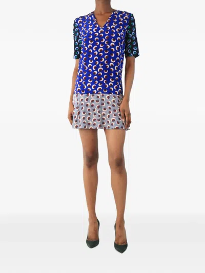 Pre-owned Stella Mccartney Floral-print V-neck Mini Dress In Blue