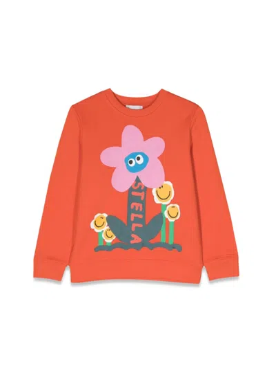 Stella Mccartney Kids' Flower Crewneck Sweatshirt In Orange