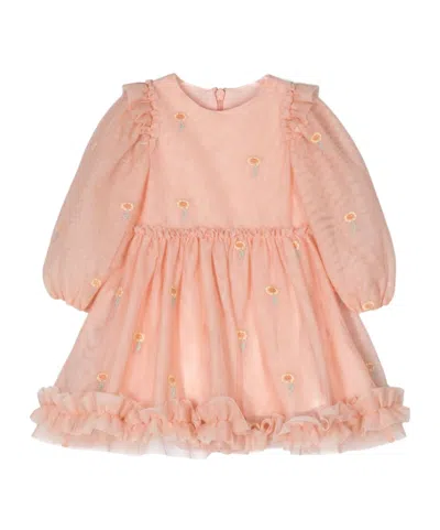 Stella Mccartney Babies' Floral Embroidery Tulle Dress In Nude