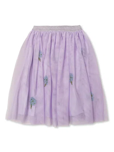 Stella Mccartney Kids' Flower-embroidered Mini Skirt In 紫色