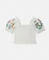 Stella Mccartney Flower Embroidered Short-sleeve Top In Cream
