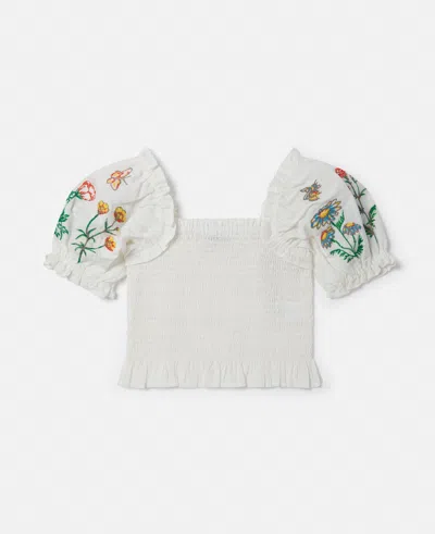 Stella Mccartney Kids' Flower Embroidered Short-sleeve Top In Cream