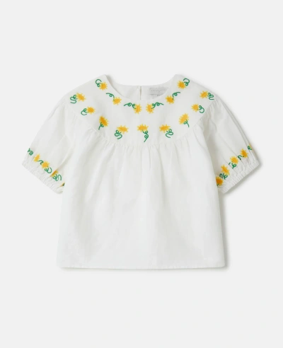 Stella Mccartney Kids' Flower Embroidery Puff Sleeve Top In White