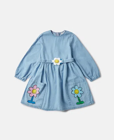 Stella Mccartney Flower Graphic Buckle Long-sleeve Dress In Blue