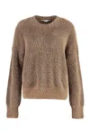 Stella Mccartney Fluffy Long Sleeve Crew-neck Sweater In Brown
