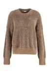 Stella Mccartney Fluffy Long Sleeve Crew-neck Sweater In Brown
