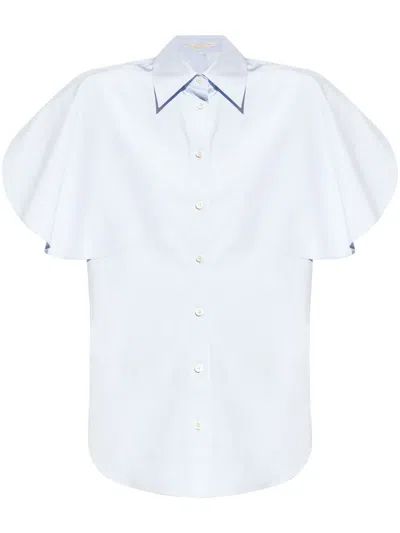 Stella Mccartney Flutter-sleeve Cotton Shirt In Blue