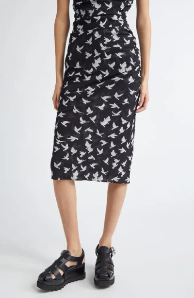 STELLA MCCARTNEY STELLA MCCARTNEY FLYING BIRD HAZE GATHERED MESH MIDI SKIRT