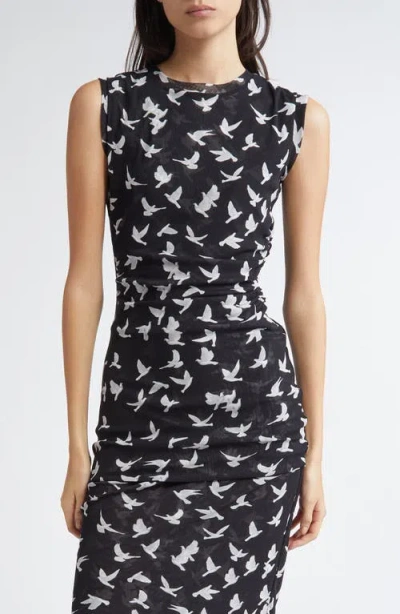 Stella Mccartney Flying Bird Haze Gathered Mesh Top In Black