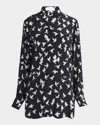 Stella Mccartney Mini Birds Silk Button-up Shirt In Black