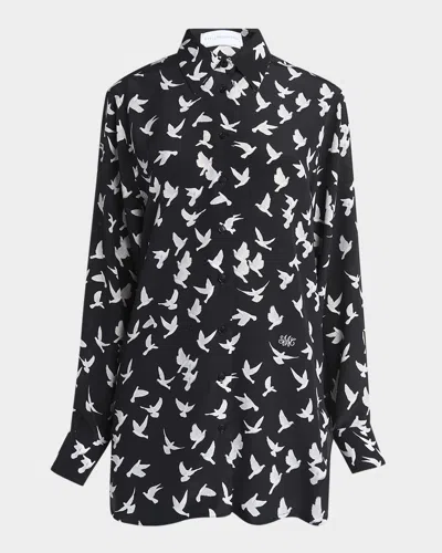 STELLA MCCARTNEY FLYING BIRD SILK OVERSIZED BUTTON-DOWN SHIRT