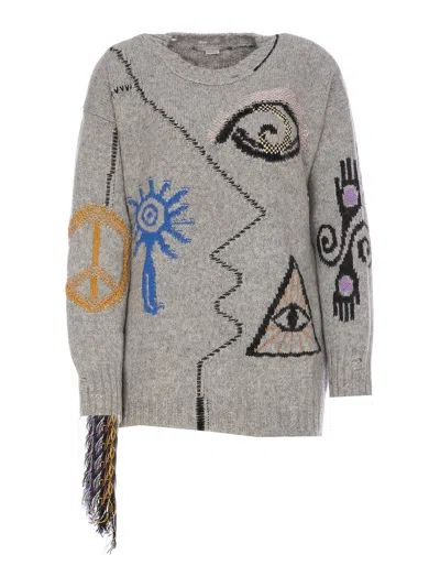 Stella Mccartney Stella Mc Cartney Folk Artwork Alpaca Sweater In Grey