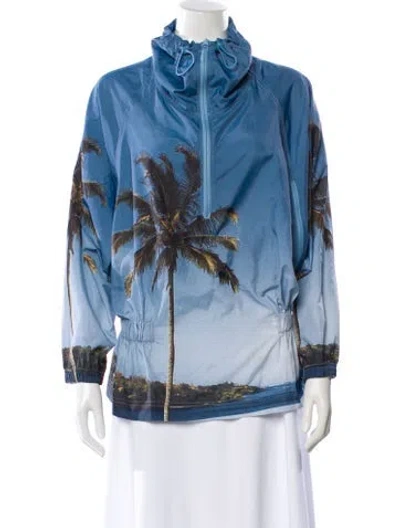 Pre-owned Stella Mccartney For Adidas Graphic Print Biker Jacket In Blue