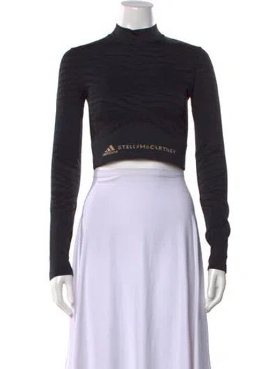 Pre-owned Stella Mccartney For Adidas Graphic Print Mock Neck Crop Top In Black