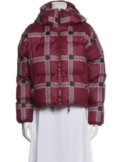 Pre-owned Stella Mccartney For Adidas Plaid Print Down Jacket In Burgundy