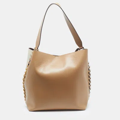 Pre-owned Stella Mccartney Frayme Beige/white Faux Leather Tote In Sand