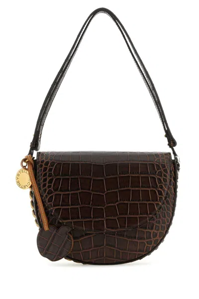 Stella Mccartney Frayme Crocco Medium Flap Shoulder Bag In Brown