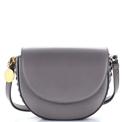 Stella Mccartney Frayme Flap Shoulder Bag Faux Leather Medium In Grey