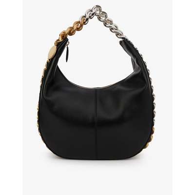 Stella Mccartney Frayme Hobo Faux-leather Shoulder Bag In Black