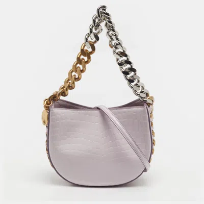 Pre-owned Stella Mccartney Frayme Lilac Croc Embossed Patent Faux Leather Shoulder Bag In Purple