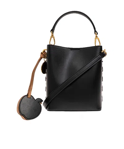 Stella Mccartney Frayme Logo-charm Bucket Bag In Black