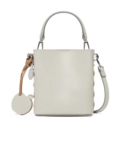 Stella Mccartney Frayme Logo-charm Bucket Bag In White