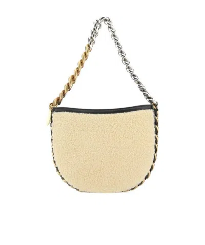 Stella Mccartney Frayme Panelled Shearling Bag In Nude