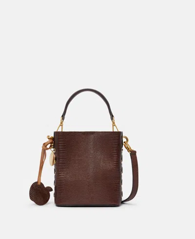 Stella Mccartney Frayme Scale-embossed Bucket Bag In Brown