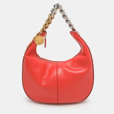 Pre-owned Stella Mccartney Frayme Small Orange Faux Leather Hobo