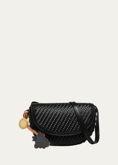 Stella Mccartney Frayme Small Woven Eco Vegan Leather Shoulder Bag In Black