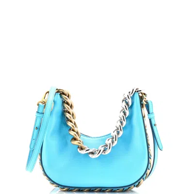 Stella Mccartney Frayme Zipped Hobo Bag Faux Leather Mini In Blue