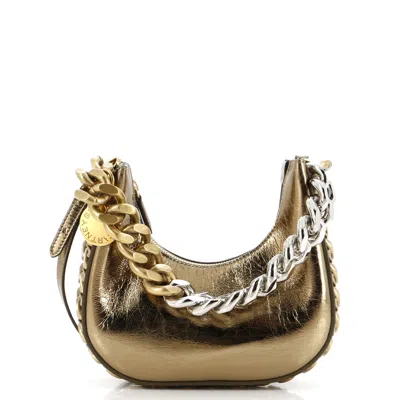 Stella Mccartney Frayme Zipped Hobo Bag Faux Leather Mini In Gold