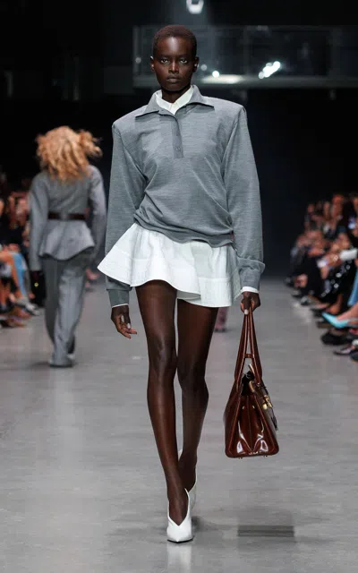 Stella Mccartney Frill-detailed Virgin-wool Polo Top In Gray