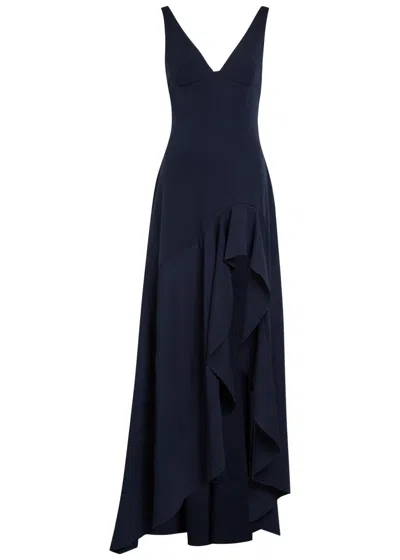 Stella Mccartney Asymmetric Long Dress Ruffle Detail V Neck In Black