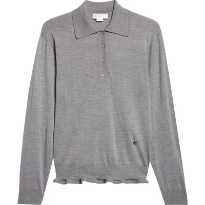 Stella Mccartney Frilled Lightweight Wool Polo In Gray